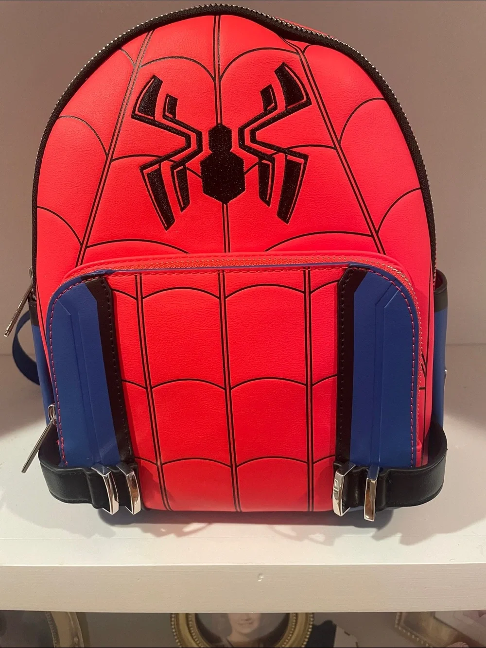 Kids  Red Spider Motif Backpack with Blue Accents
